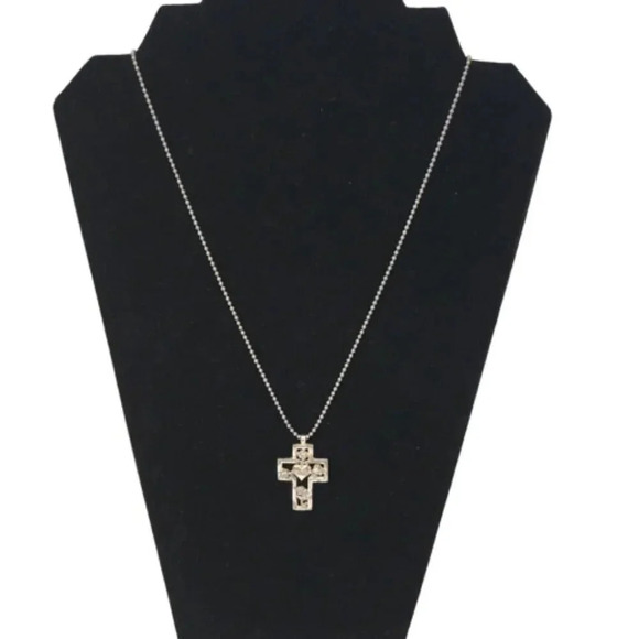 Razza Jewelry - Vintage Estate Mom Cross Necklace Signed Razza Silver Tone 24"